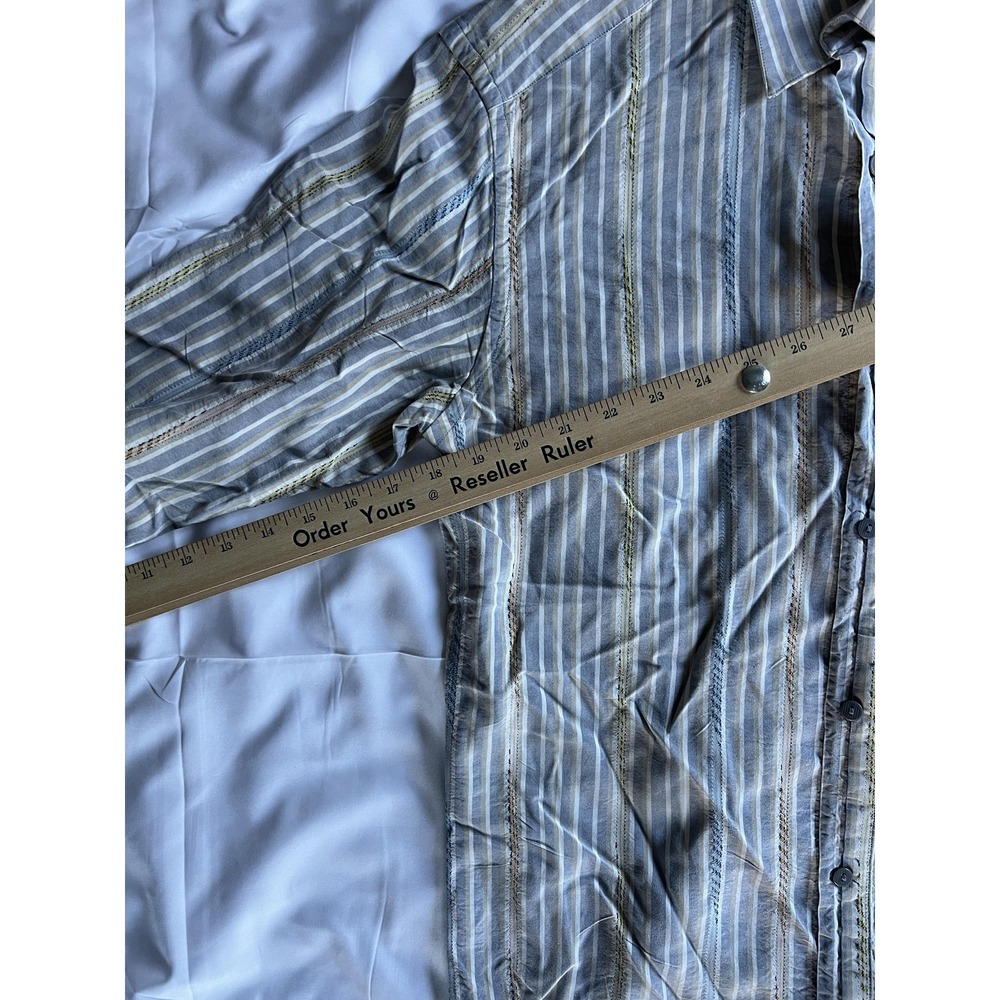 Jhane Barnes Shirt Mens Medium Gray Blue Striped Long Sleeve Silk Button‎ Up - Picture 16 of 16
